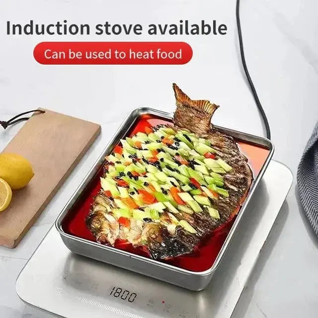 Square Stainless Steel Storage Plate with Lid for the Kitchen