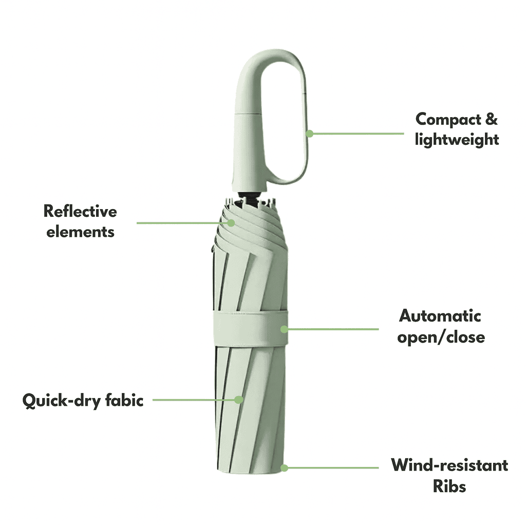 Automatic Compact Umbrella, Built for Strong Wind