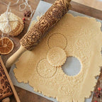 Handmade rolling pin with decorative Christmas embossing