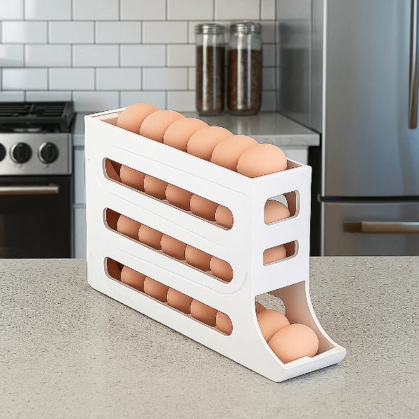 Egg storage box with large capacity and roll design for 30 eggs