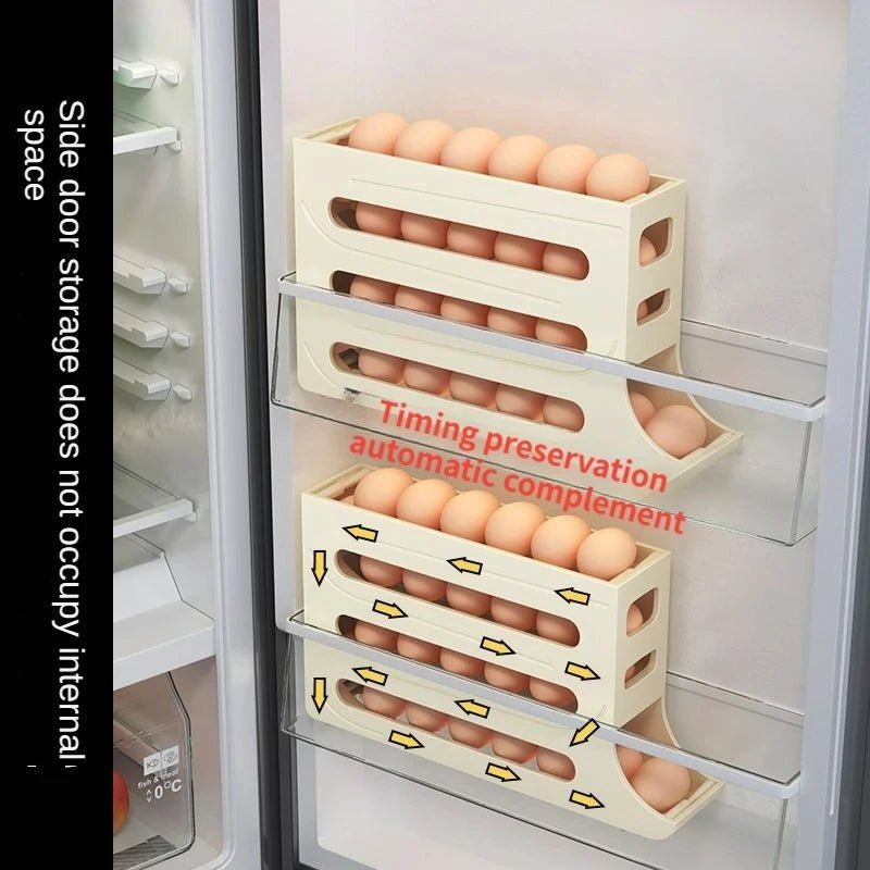 Egg storage box with large capacity and roll design for 30 eggs