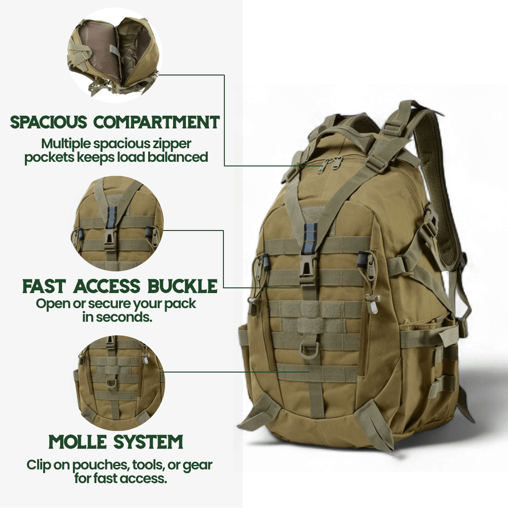 40L Outdoor Backpack with MOLLE System & Waterproof Military Construction