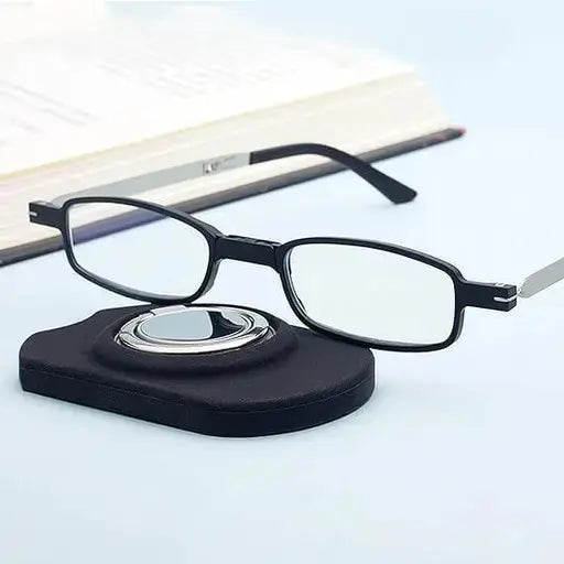 Rimless progressive reading glasses with blue light filter and titanium frame