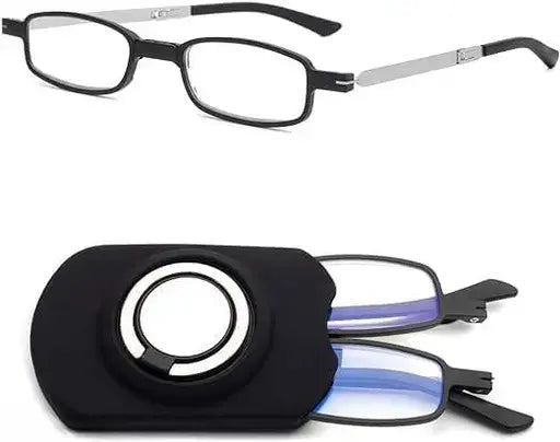 Rimless progressive reading glasses with blue light filter and titanium frame