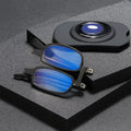 Rimless progressive reading glasses with blue light filter and titanium frame