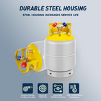 Recovery Cylinder Recovery Tank 30 lb Reusable Recovery Cylinder 1/4 SAE Y-Valve Recovery Tank No Float Switch Gray Yellow