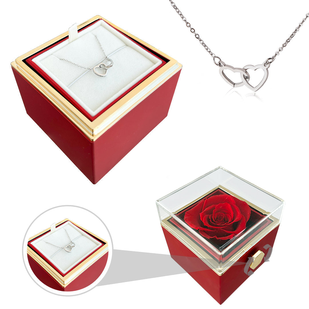 Gift Set Rose & Heart Necklace Light – Eternal Rose with Hidden Love Necklace
