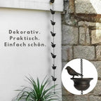 Rain chain with bird bath – Attracts birds & makes rainy days beautiful