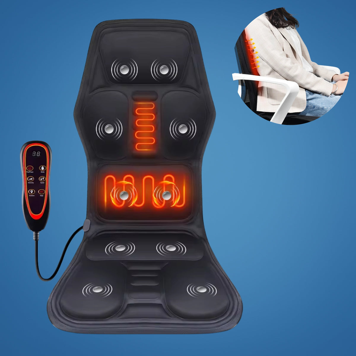 RelaxPulse | Massage Chair Pad – Heated Vibration Seat Cushion – Adjustable Lumbar Support – for Home, Office & Car Use