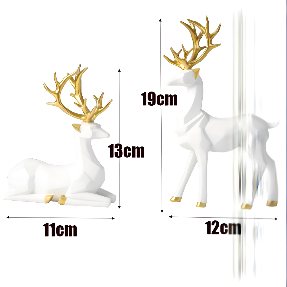 Geometric Reindeer Figurine Set – Modern 2-piece Resin Decoration