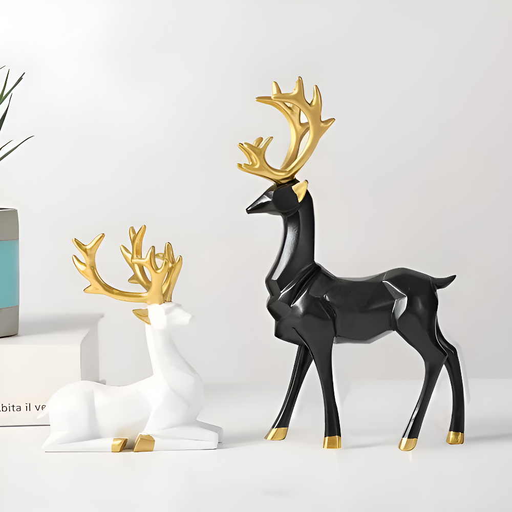 Geometric Reindeer Figurine Set – Modern 2-piece Resin Decoration