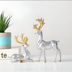 Geometric Reindeer Figurine Set – Modern 2-piece Resin Decoration
