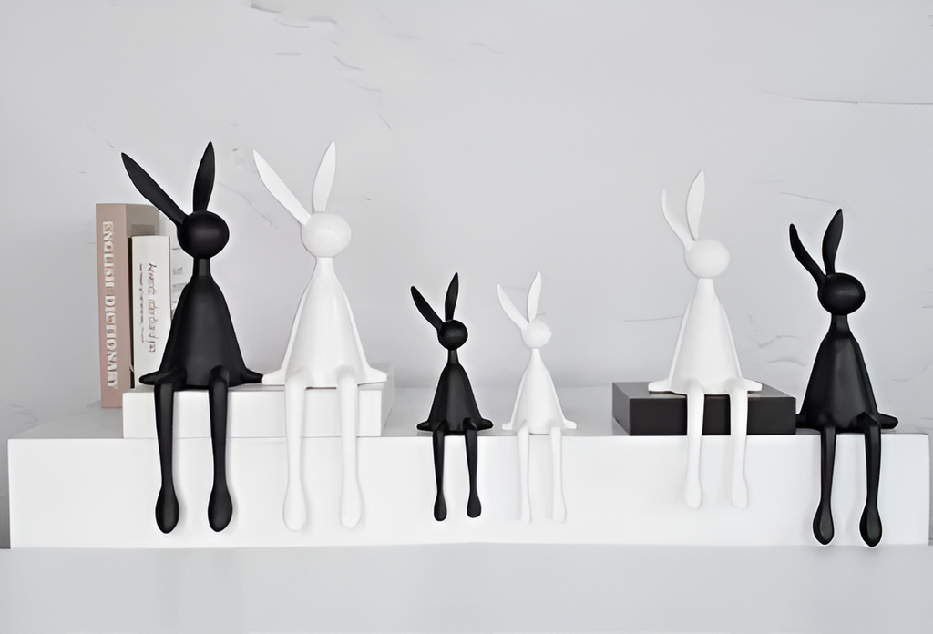 ResinLux | Modern Resin Easter Bunny – Black, White, or Blue Sitting Rabbit Decoration