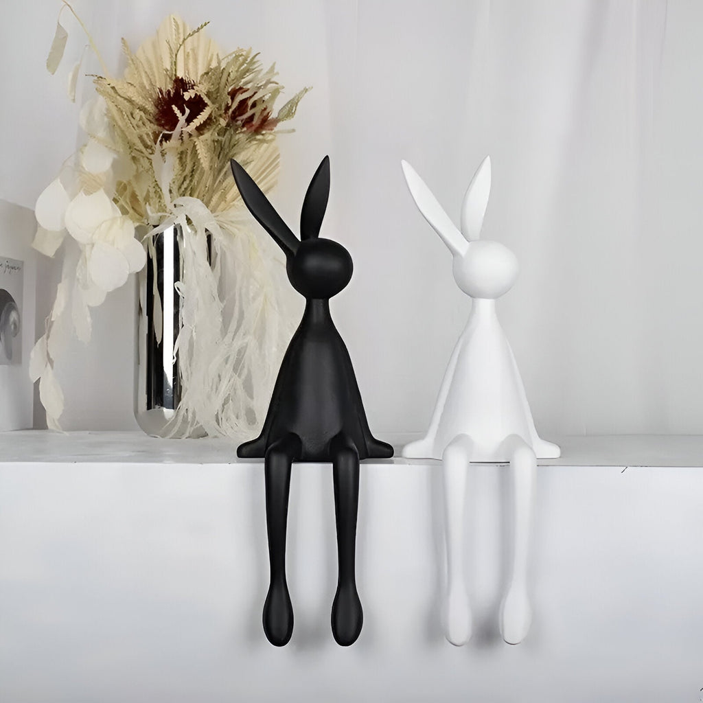 ResinLux | Modern Resin Easter Bunny – Black, White, or Blue Sitting Rabbit Decoration