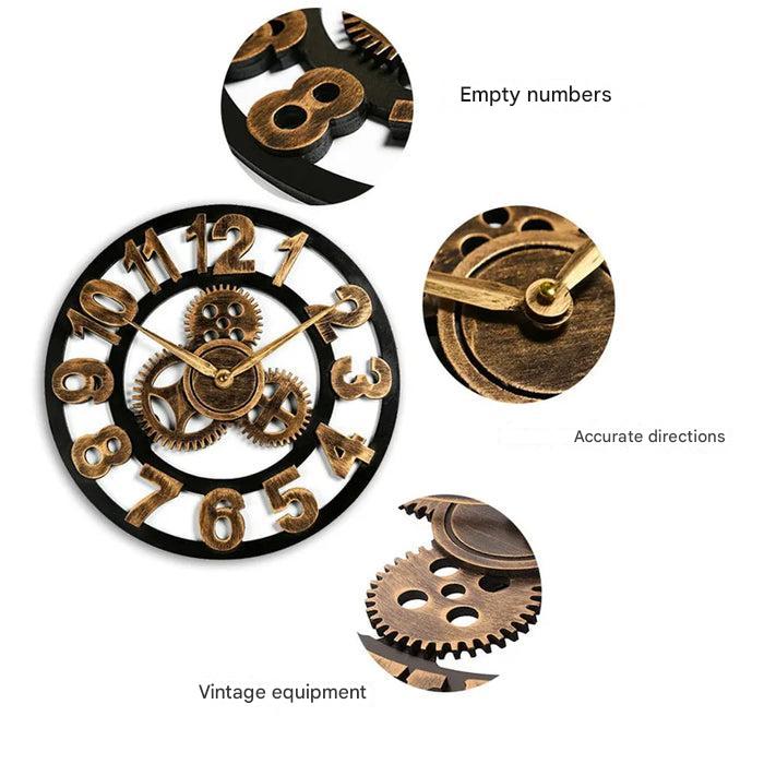 Retro Industrial Wooden Wall Clock – Ironwood