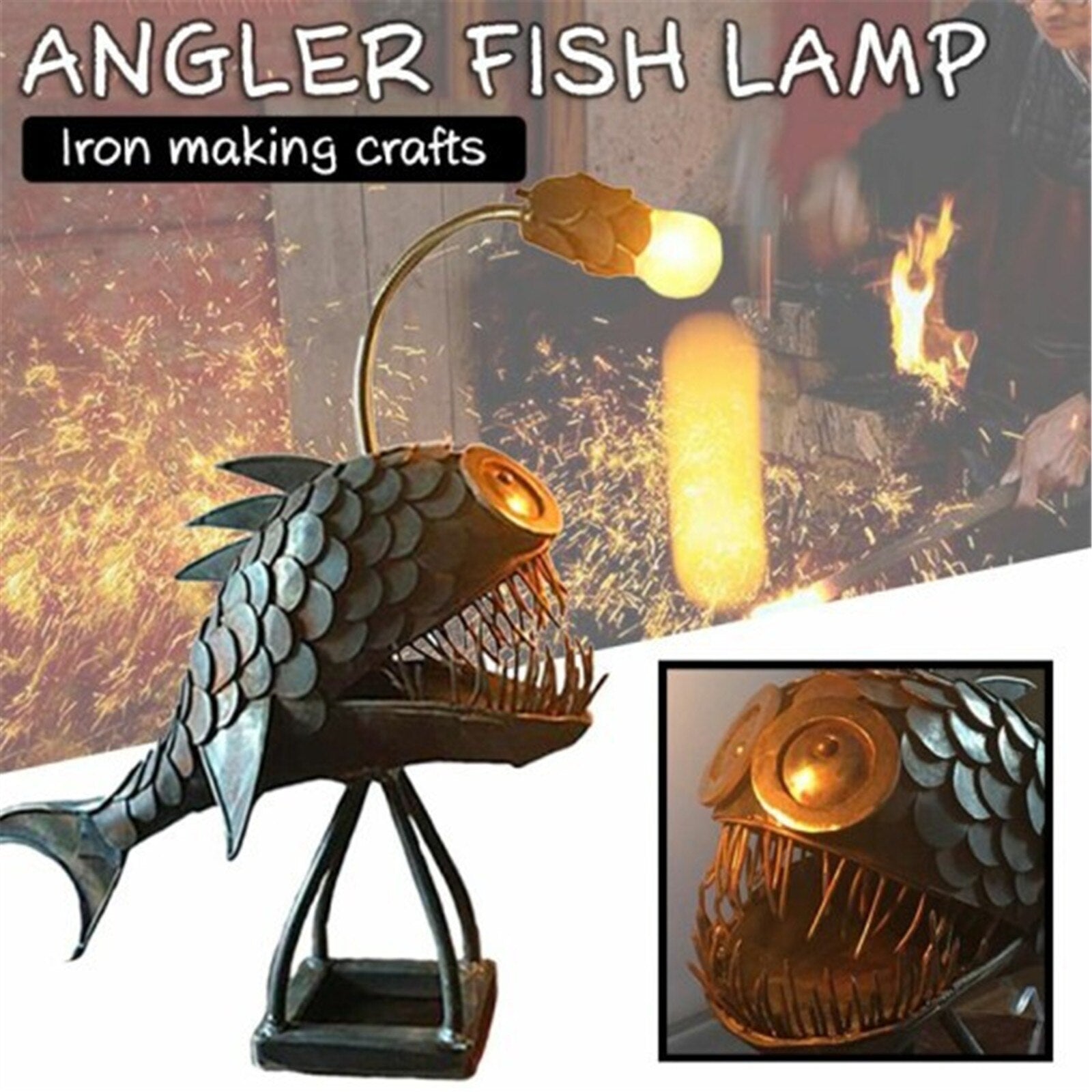 Retro Table Lamp Anglerfish Light with Flexible Lamp Head Artistic Table Lamps for Home Bar Café Home Art Decorative Ornaments