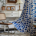 Retro Blue Polka Dots Patterned Window Curtain