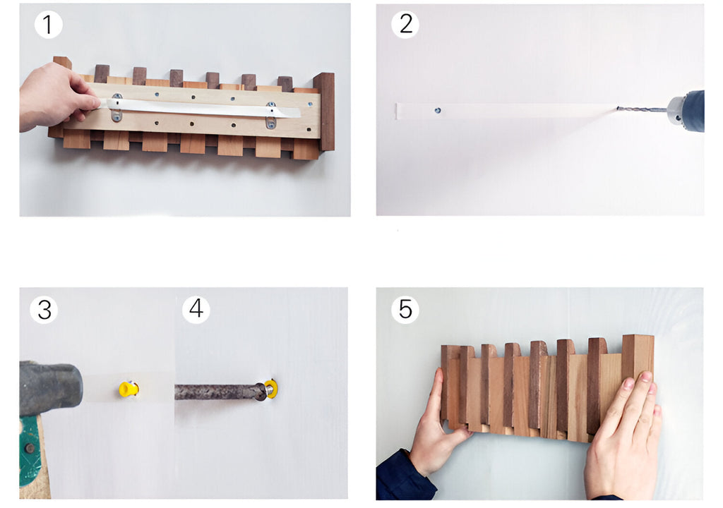RetroHooks - Wooden piano wall shelf with magnetic hooks
