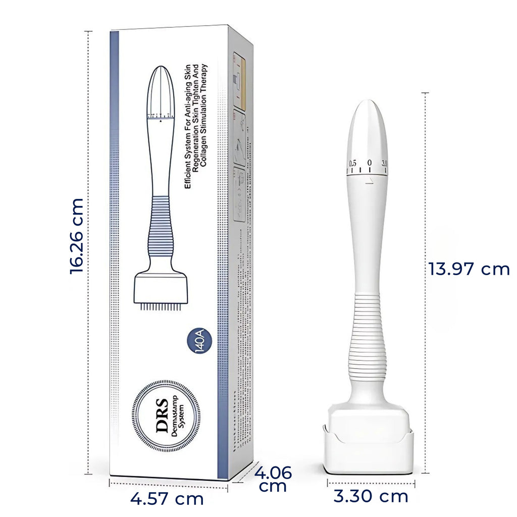 RevitaGlow | Microneedling Derma Stamp – Adjustable Depth – 140 Needles – Skin & Hair Rejuvenation