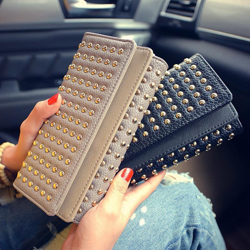 Women PU Leather Fashion Long Clutch Vintage