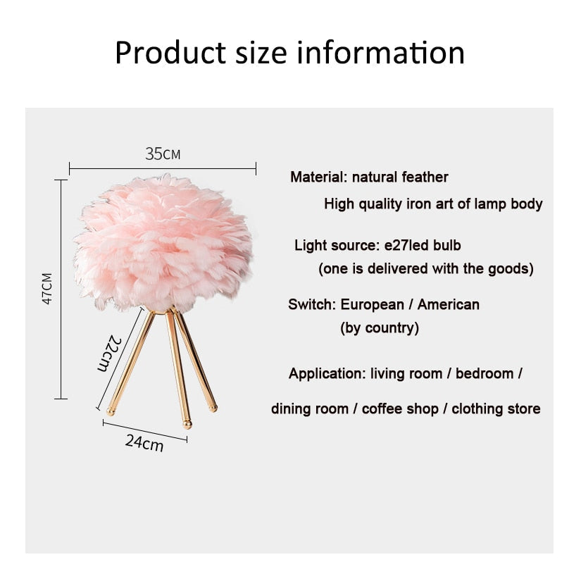 Romantic Feather Table Lamp Modern Nightstand Lamp Living Room Café Decoration Wedding Christmas Gift Ostrich Feather Light