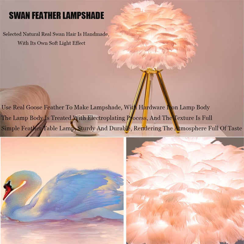 Romantic Feather Table Lamp Modern Nightstand Lamp Living Room Café Decoration Wedding Christmas Gift Ostrich Feather Light