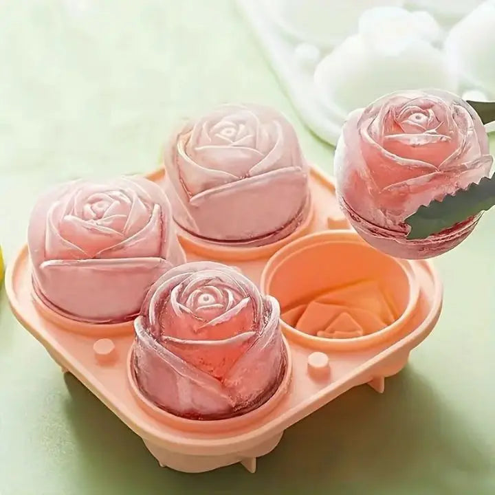Rose Ice Cube Mould – 3D Silicone for Elegant Ice Cubes (4 Grid)