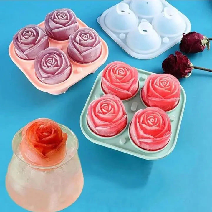 Rose Ice Cube Mould – 3D Silicone for Elegant Ice Cubes (4 Grid)
