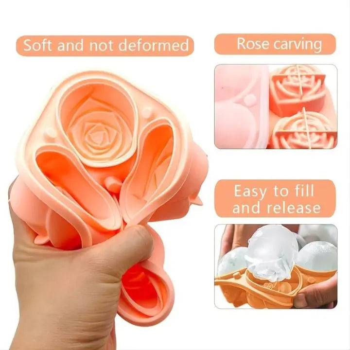Rose Ice Cube Mould – 3D Silicone for Elegant Ice Cubes (4 Grid)