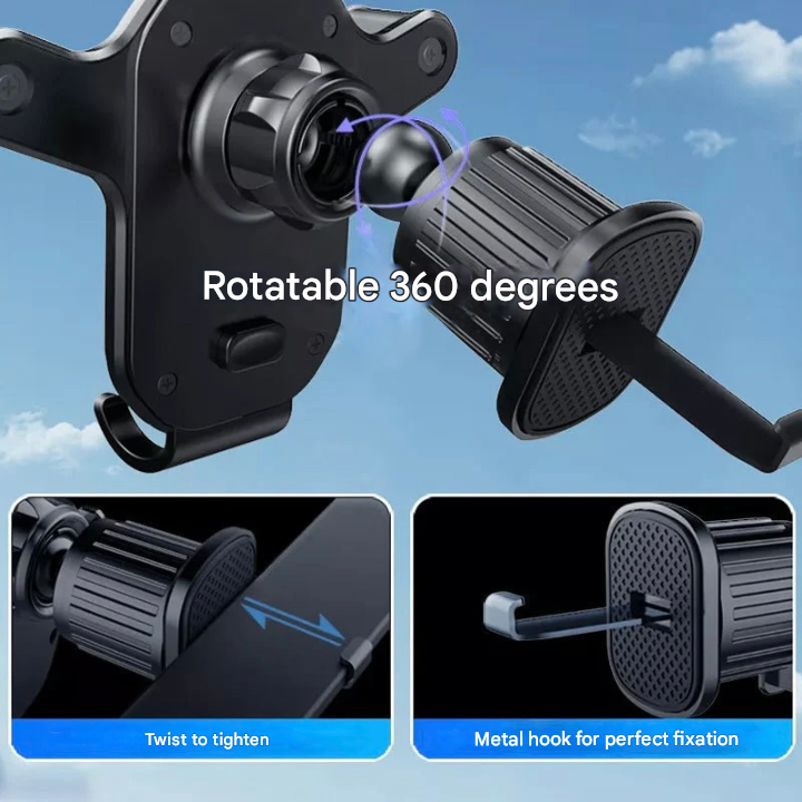 SafeGrip Car Phone Holder – 360° Rotatable Air Vent Holder with Hook Lock
