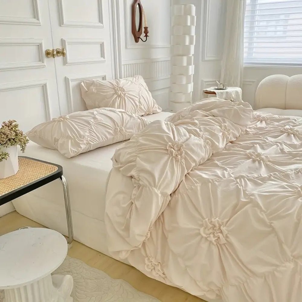 Elegant Ruffle Duvet Cover Set with Floral Pattern