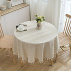 Round Linen-Cotton Tablecloth with Tassels