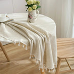 Round Linen-Cotton Tablecloth with Tassels