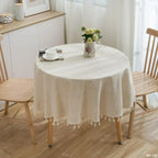Round Linen-Cotton Tablecloth with Tassels