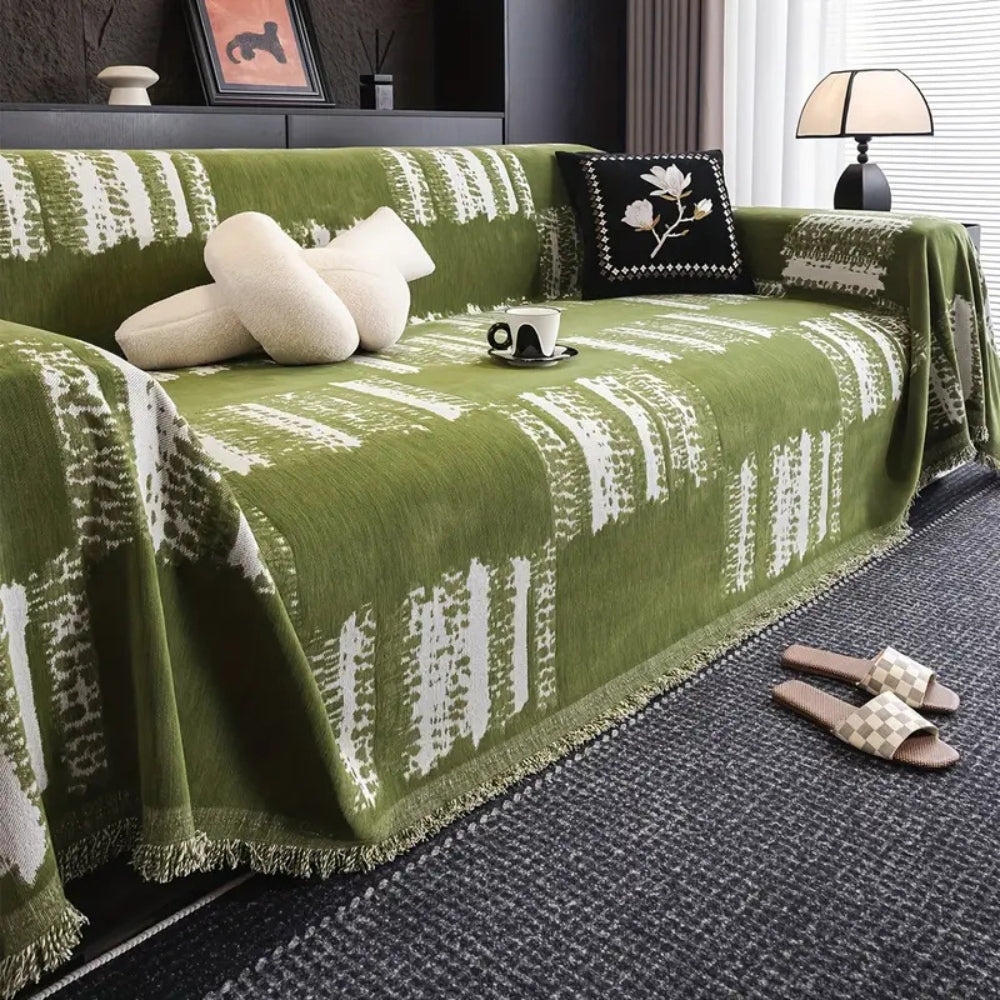 Chenille Sofa Cover with Non-Slip Design and Minimalist Print