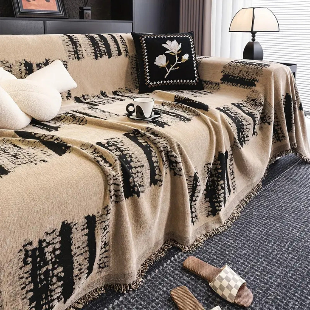 Chenille Sofa Cover with Non-Slip Design and Minimalist Print