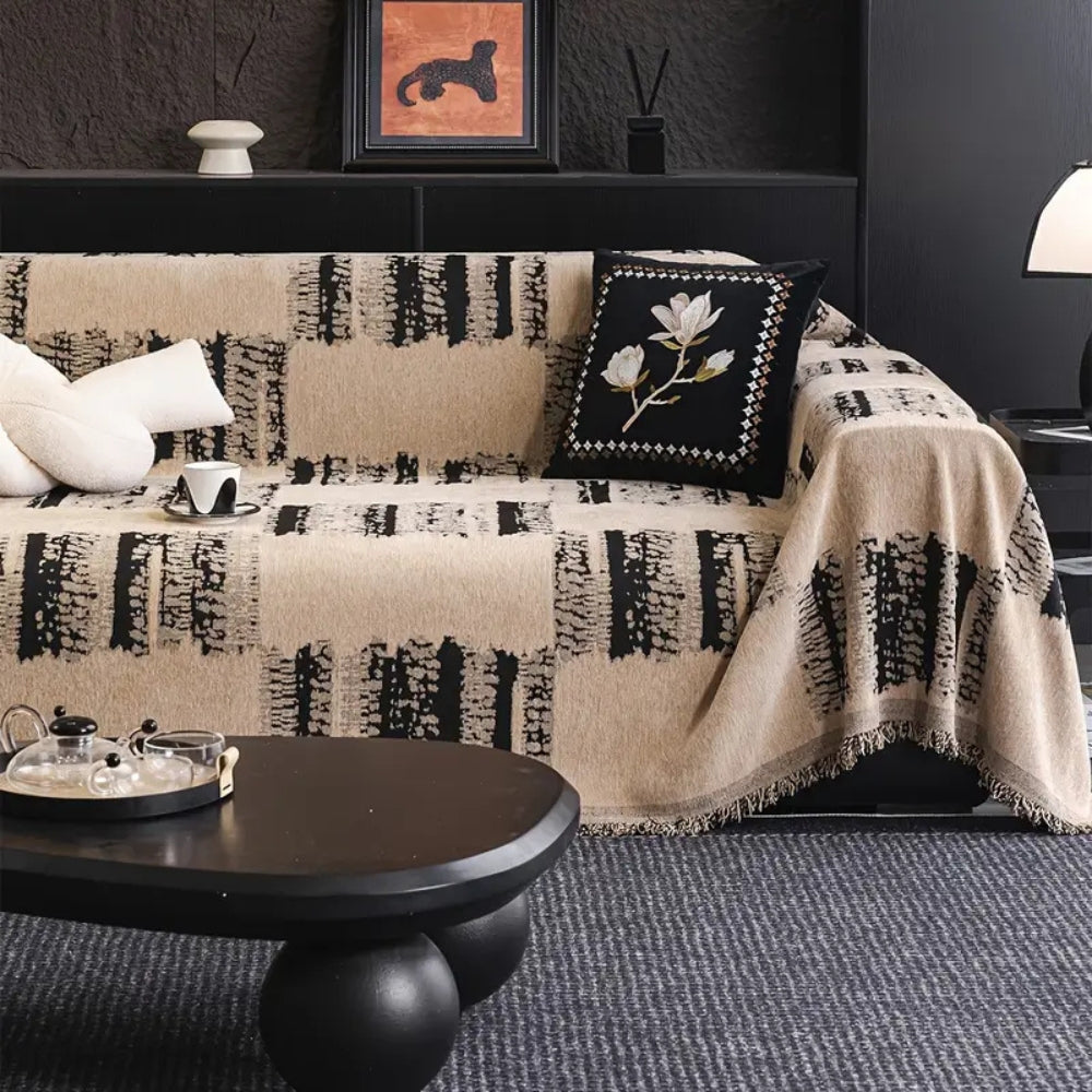 Chenille Sofa Cover with Non-Slip Design and Minimalist Print
