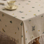 Embroidered Wheat Pattern Tablecloth with Tassel Trim in Microfiber Blend