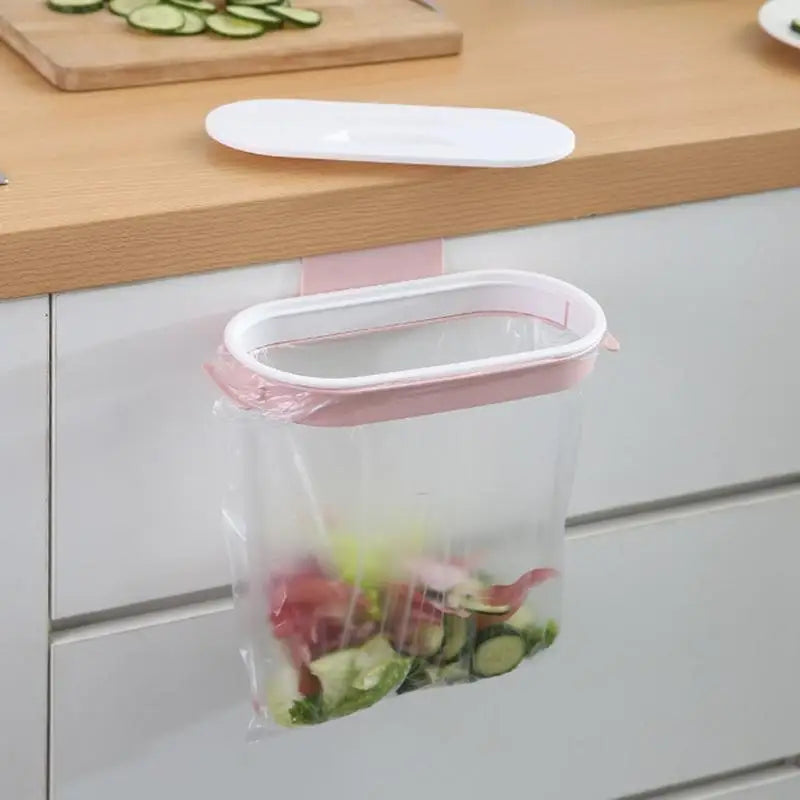 Trash Bag Holder Cleanuvo ClipBin | With Lid & Ring Holder | For Hanging on Cabinet Doors | Reusable & Washable