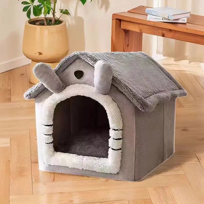 Plush Pet House with Roof & Anti-Slip Bottom