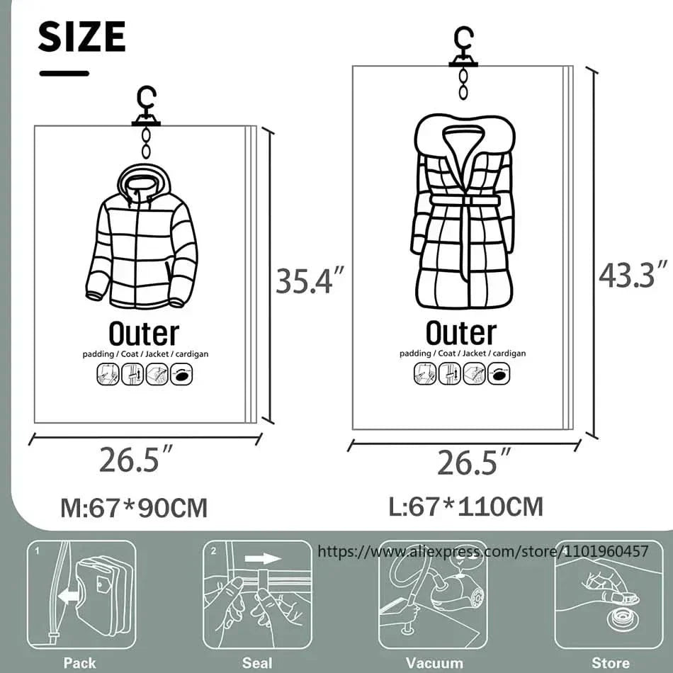 VACUUM STORAGE BAGS – Hanging Vacuum Storage Bags for Clothes – Space Saving & Dustproof (Set of 3)