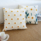 Cushion with Embroidered Daisies for Sofa and Living Room Without Filling
