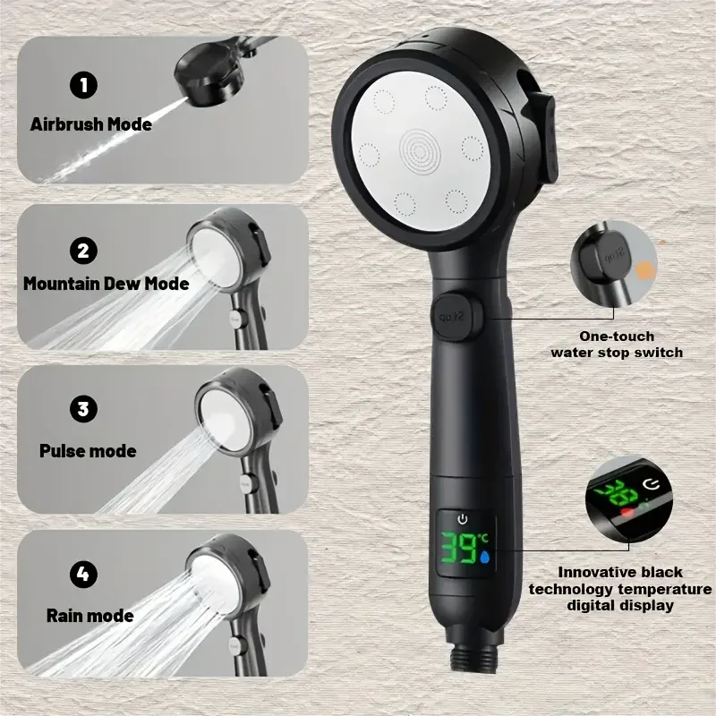 LED Showerhead with Digital Temperature Display | High Pressure & Water Saving