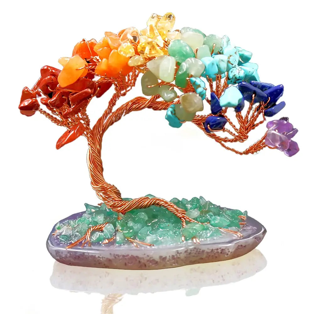 Crystal Tree AuroraTree | Natural Gemstones | Agate Base & Copper Wire | Feng Shui Lucky Tree 10 cm