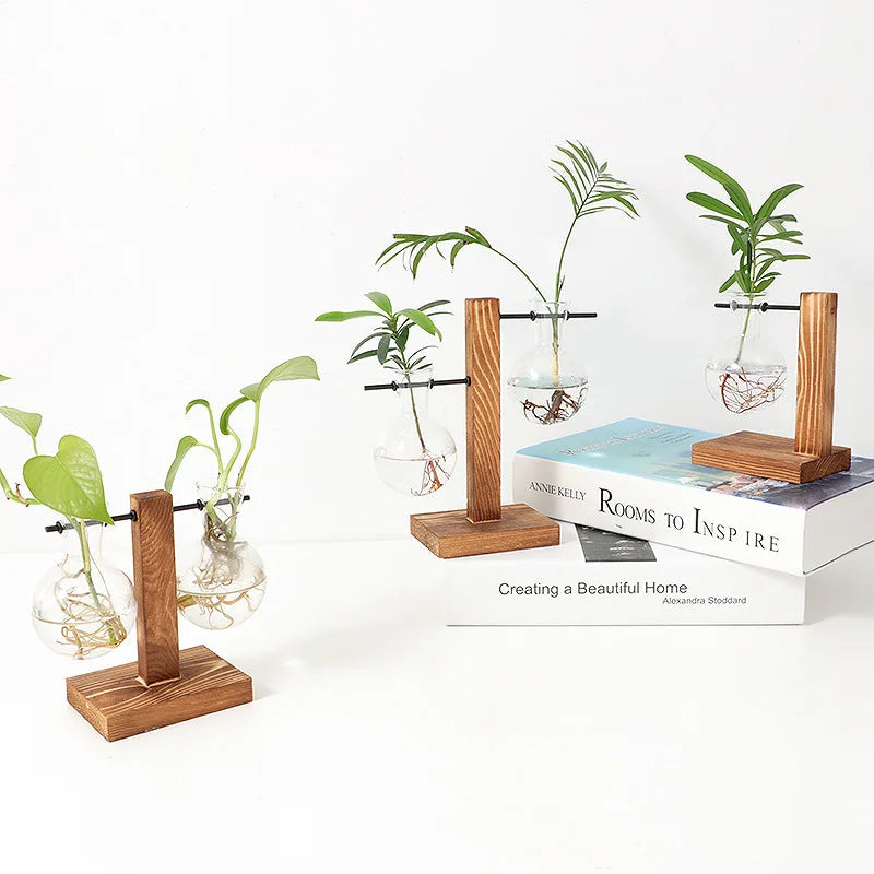 Vasoya Glass Vases | 3-Piece Set with Wooden Frame | Scandinavian & Versatile | For Flowers & Hydroponics