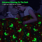 StellaLumi | Glowing Unicorn Blanket | Cozy & Magical | Glow-in-the-Dark Stars & Hearts | Gift for Kids & Adults
