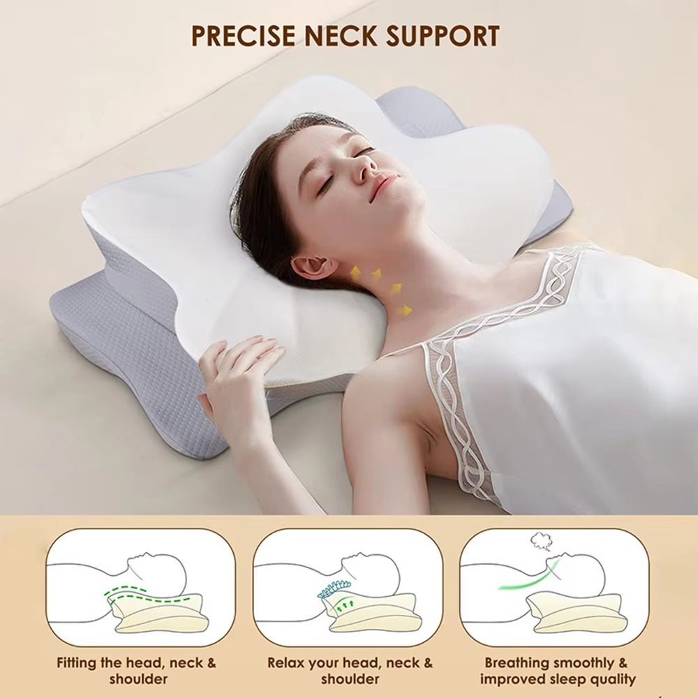 Ergonomic Cervical Memory Foam Pillow with Butterfly Shape for Neck Support