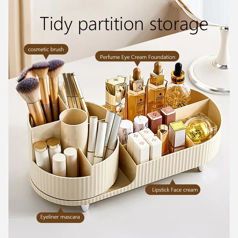 Clearlyn SpinBox Rotatable Make-up Organizer made of Plastic | Cosmetic Box with Compartments | 360° Rotating & Space-Saving | Acrylic Look
