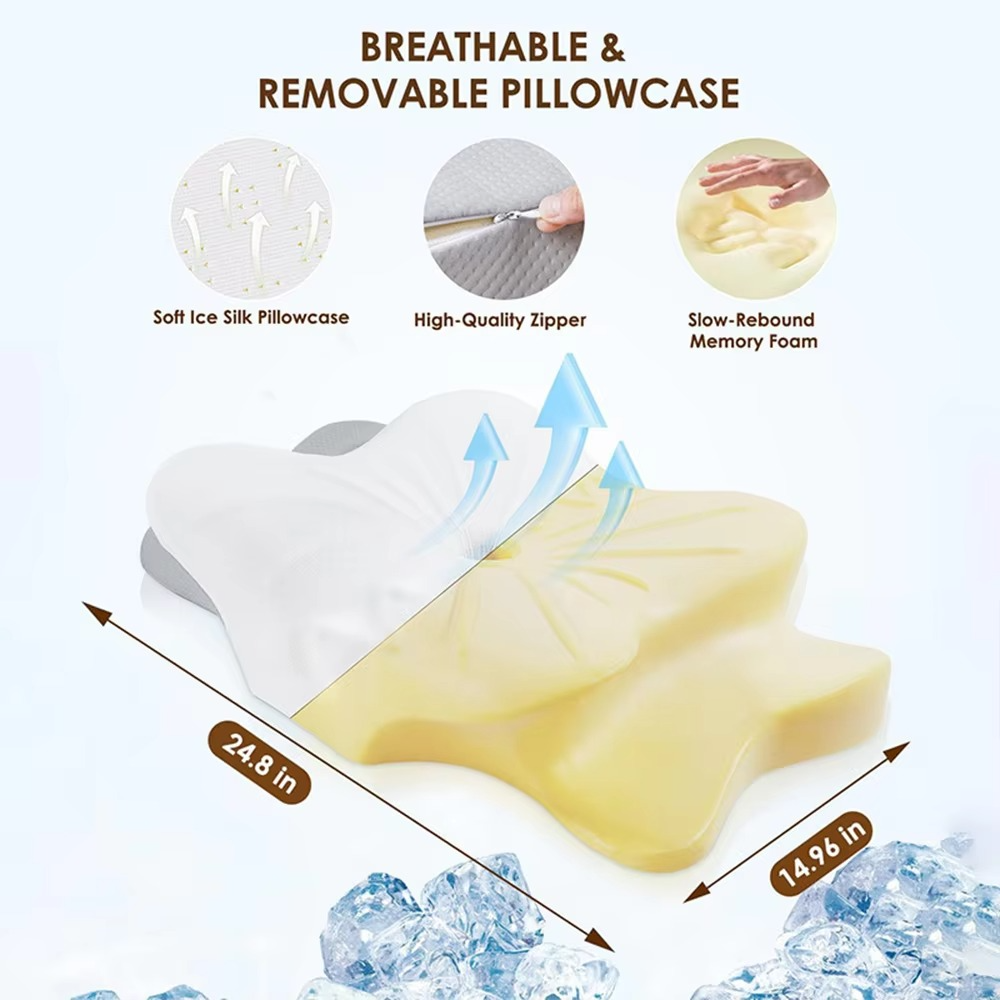 Ergonomic Cervical Memory Foam Pillow with Butterfly Shape for Neck Support