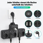 Voltaro Pro 9-in-1 | Power Strip EU | 5 AC Outlets + 4 USB (2× Type-C) | Individual Switch | 16A | Short Cable 10 cm